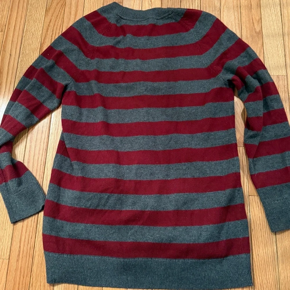 Lands' End Gray and Red Striped Cardigan grunge punk academia wool